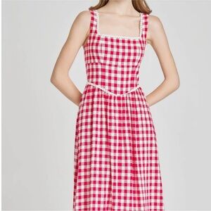 Wayf Red and White Gingham Midi Dress